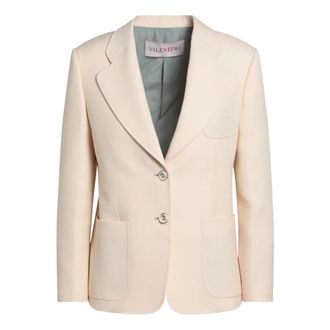Valentino Garavani Single-Breasted Jas - Dames - Blazers - Beige - M - Wol - Jassen