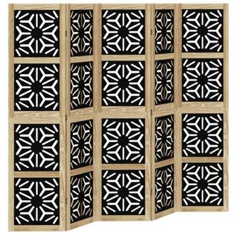 vidaXL vidaXL Room Divider 5 Panels Brown and Black Solid Wood Paulownia