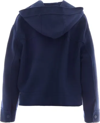 Max Mara Womens Boxy Hooded Double Wool Jacket Blue Virgin