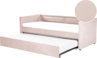 Beliani Cama Con Somier De Pana Beige Rosa Salm&oacute;n 90 X 200 Cm Tachuelas Invitado Mimizan