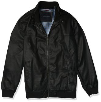 Tommy Hilfiger Mens Smooth Lamb Touch Faux Leather Unfilled Windbreaker Bomber Jacket, Black, XS