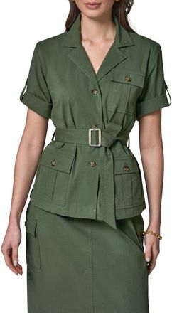 DKNY Short Sleeve Belted Jacket in Verde at Nordstrom, Size X-Small