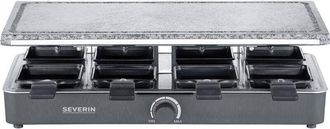 Severin Raclette 1300 w con Pietra Naturale, Regolatore di Temperatura in Continuo, Raclette 8 Persone con Padelline Antiaderenti, Superficie di Cottura