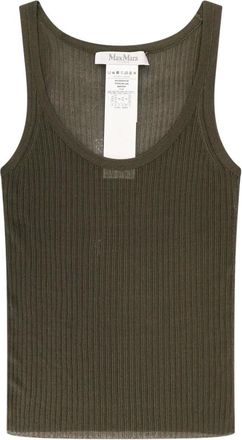 Max Mara Tops, Dames, Groen, L, Groene Zijden Top zonder Mouwen met Ronde Hals
