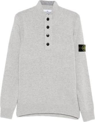Stone Island Grijze trui met hoge hals en knopen - Heren - Coltruien - Grijs - L - Wol - Truien & Vesten