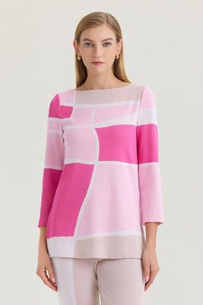 Ming Wang Colorblock Jacquard Soft Knit Tunic in Carmine Rose/pink at Nordstrom, Size X-Large P