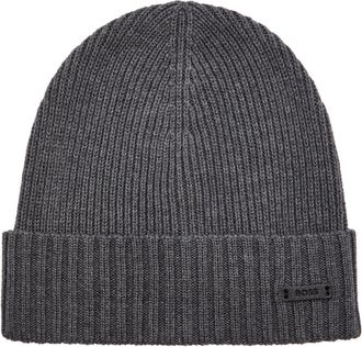 BOSS Boss Fati Ribbed Logo Wool Beanie - Grey - One Size
