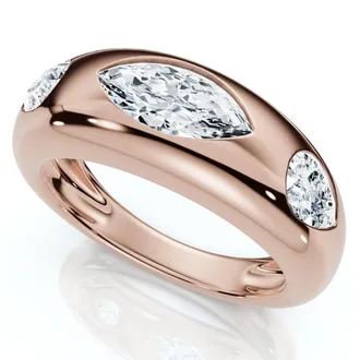 Pompeii3 1 1/10Ct Sloan Flush Set Marquise Diamond Dome Band 14k Gold Lab Grown