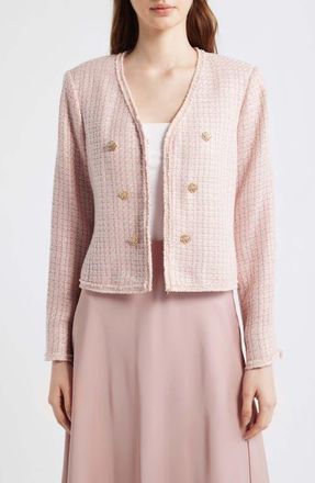 Tahari by ASL Boucl&eacute; Jacket in Slipper Pink at Nordstrom, Size 14