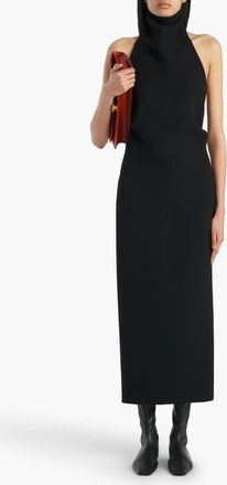 Khaite Roxanne Funnel Neck Double Face Crepe Halter Dress in Black at Nordstrom, Size 0
