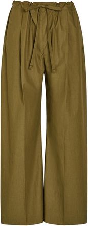 Another Tomorrow Drawstring Straight-leg Cotton-poplin Trousers - Dark Green - S (UK8-10 / S)