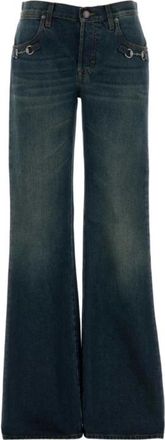 Gucci Jeans, Dames, Blauw, W28, Katoen, Katoenen denim broek met Horsebit