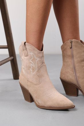 Where's That From Wheres Womens Whitney Suede Cowboy Boots Ankle Length Western Block Heel - Camel - Size UK 5