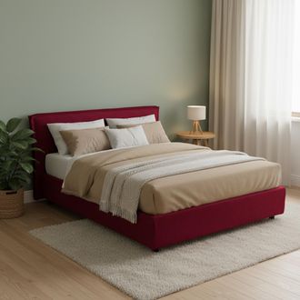 Dmora Cama Matrimonial Bruzolo, Colch&oacute;n Incluido, Desenfundable Made In Italy, Almacenamiento, Rojo