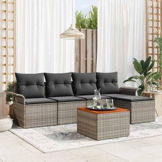 vidaXL Conjunto De Sof&aacute; De Jard&iacute;n 6 Pcs Gris Polirat&aacute;n Vidaxl