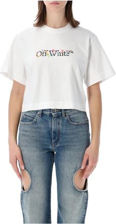 Off-white Flowe Crop Tee - Dames - T-shirts - Wit - L - Katoen - Tops