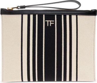 Tom Ford Clutch a righe in tela - Toni neutri