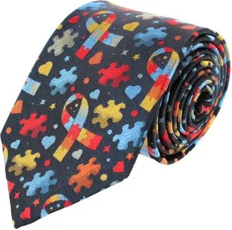 Trafalgar Store Autism Visibility Novelty Silk Necktie in Navy Blue With Multiple Colors at Nordstrom