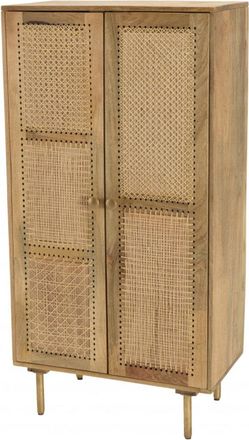 Macabane Mueble alto con 2 puertas de madera de mango marrón y ratán natural