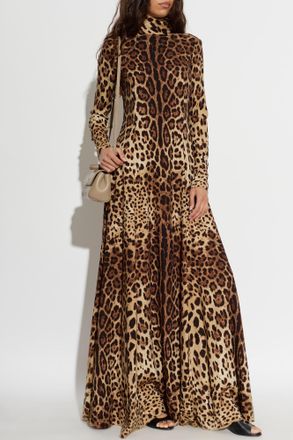 Dolce & Gabbana Silk Dress With Animal Print, Womens, Brown