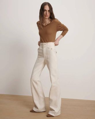 Veronica Beard Crosbie Slim Wide Leg Jeans In Ecru