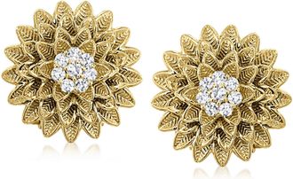 Ross-Simons Diamond Chrysanthemum Earrings in 18kt Gold Over Sterling