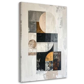Feeby Cuadro En Lienzo, Abstracci&oacute;n Geom&eacute;trica En Blanco Gris Negro Y Detalles Dorados, 80x120