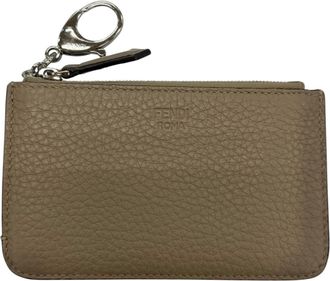 Fendi Gray Leather Coin Purse/Coin Case (Pre-Owned)
