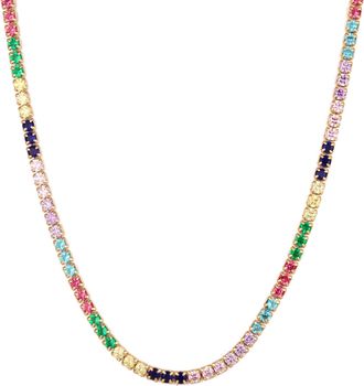Seol + Gold Womens 18ct Gold Plated Rainbow CZ Tennis Choker - Silver