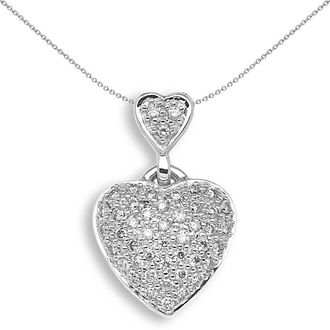 Jewelco London 9ct White Gold Diamond Love Heart Charm Pendant 50pts - 9H027