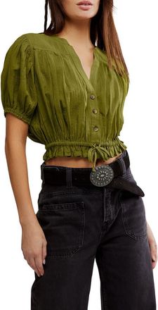 Free People Little Cloud Button-Up Crop Top in Peat Moss at Nordstrom, Size X-Large