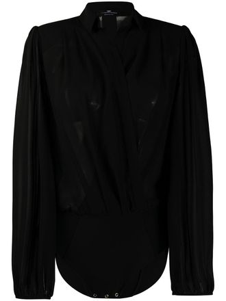 Elisabetta Franchi Body stile camicia a portafoglio - Nero