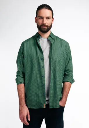 Eterna Langarmhemd ETERNA REGULAR FIT, Herren, Gr. L, US-Gr&ouml;ssen, gr&uuml;n (tanne), Flanell, 70% cotton, 30% Lyocell, normal, Manschette, Hemden Langarmhemd, EAS