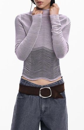 Desigual Stripe Mock Neck Sweatshirt in Pink at Nordstrom, Size Small