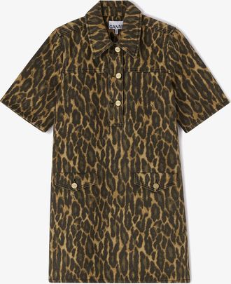 Ganni Green Dress in Leopard Denim - Size 2 Organic Cotton