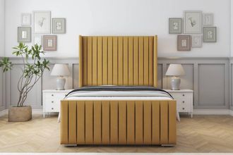 Sloomy Marlborough Plush Bed Frame With 50 Upholstered Wingback Headboard in Mustard | Size: Single