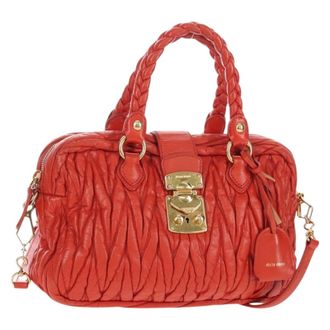 Miu Miu Coffer Convertible Satchel Matelasse Leather Orange Leather Handbag (Pre-Owned)