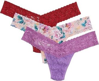 Hanky Panky Signature Lace Low Rise Thong 3-Pack Womens Underwear Merlot, Cotton