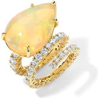 Mindi Mond Teardrop Opal & Diamond Wraparound Ring in Metallic Gold at Nordstrom, Size 7
