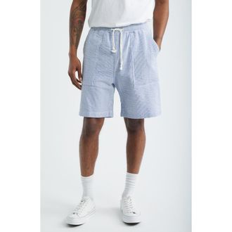 Service Works Seersucker Organic Cotton Poplin Drawstring Chef Shorts in Navy Stripe at Nordstrom, Size Xx-Large