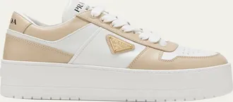 Prada Downtown Bicolor Leather Low-Top Sneakers