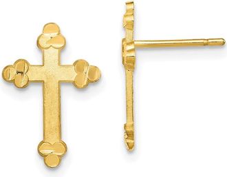 Diamond2Deal 10k Yellow Gold Budded Cross Shape Stud Earring