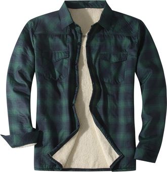 Generic Mens Padded Check Shirt Fur Lumberjack Collared Quilted Jacket Warm Thermal Casual Flannel Jackets Lumberjack Jacket Workwear Top Fleece Lined Jackets