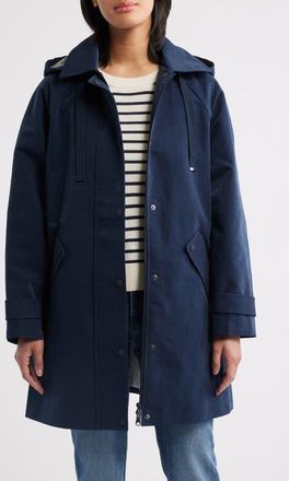 Bernardo Flared Hooded Raincoat in Navy at Nordstrom, Size X-Large