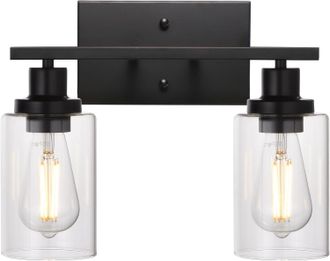 OEM Espejo De Ba&ntilde;o Y L&aacute;mpara Frontal 2 En 1, Negro/claro, Estilo Industrial Vintage, Para Montaje En Pared Con Pantalla De Cristal Transparente
