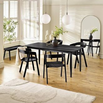 Furniturebox Leif Black Wooden Rectangular Extending Table & 4 Black Dining Chairs
