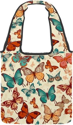 Generic Cute Butterfly Yellow Background Reversible Canvas Shoulder Tote - Double-Sided Print, 12oz Cotton, 27cm Drop, Fold-Flat Bag for Travel, Shopping, Str