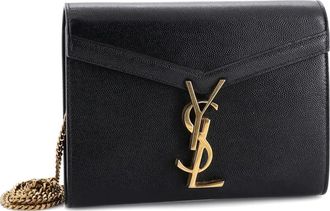 Saint Laurent Cassandra kleine leren schoudertas met ketting - Zwart