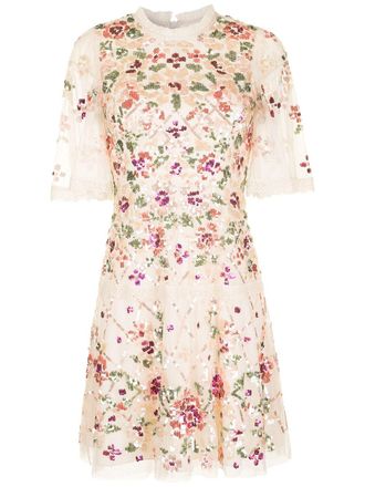 Needle & Thread floral embroidered shift dress - Neutrals