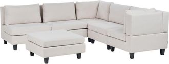 Beliani Modular Corner Sofa 5 Seater UNSTAD Fabric Light Beige with Ottoman Left Hand